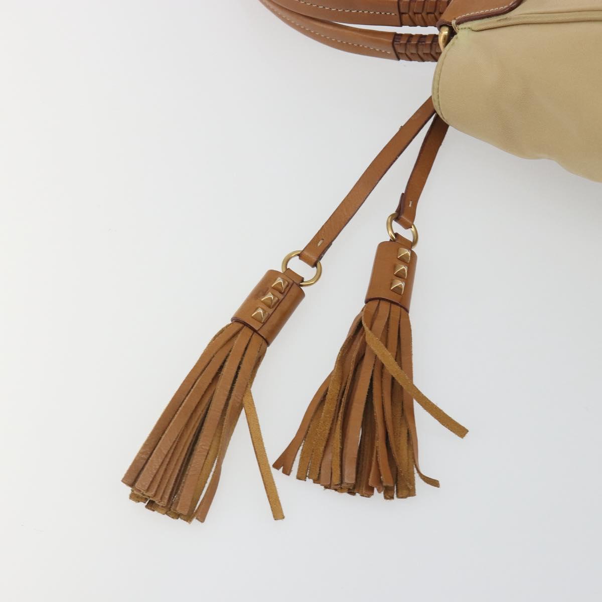 PRADA Tote Bag Nylon Beige Gold Auth 195771V