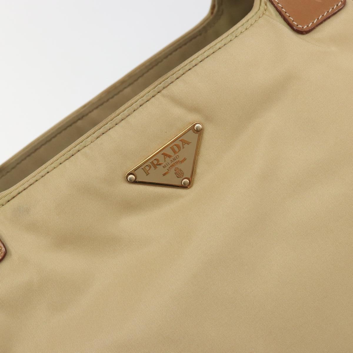 PRADA Tote Bag Nylon Beige Gold Auth 195771V