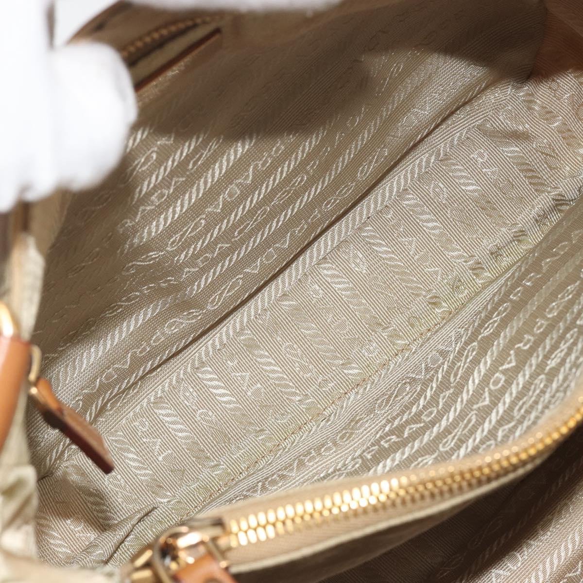 PRADA Tote Bag Nylon Beige Gold Auth 195771V
