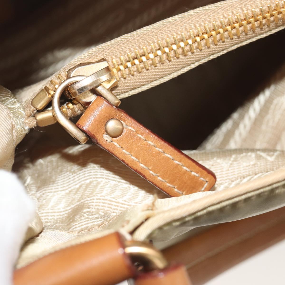 PRADA Tote Bag Nylon Beige Gold Auth 195771V