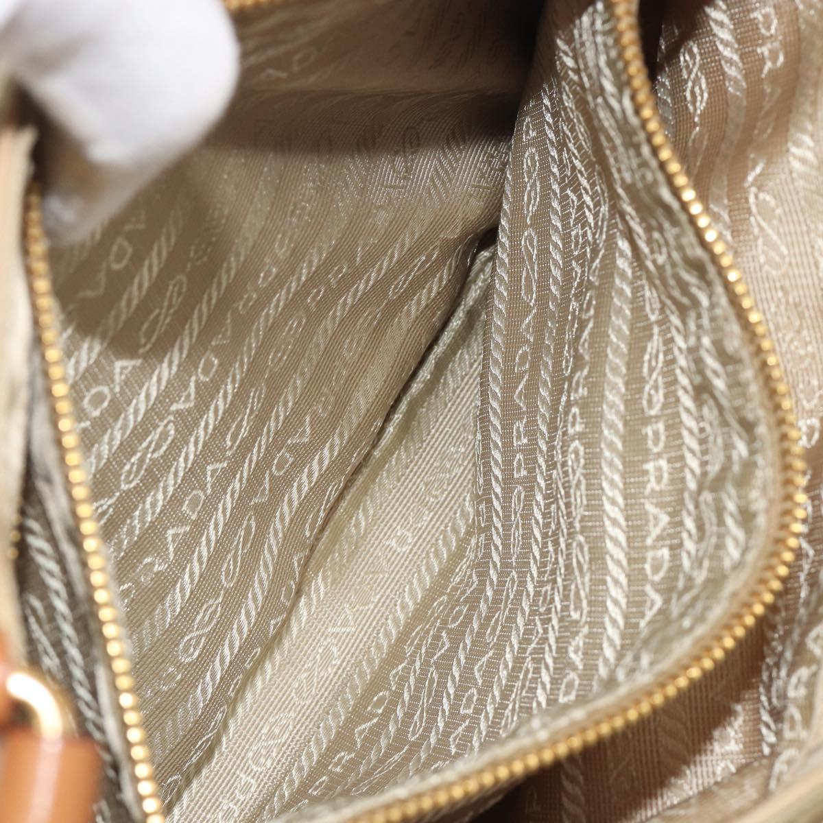 PRADA Tote Bag Nylon Beige Gold Auth 195771V
