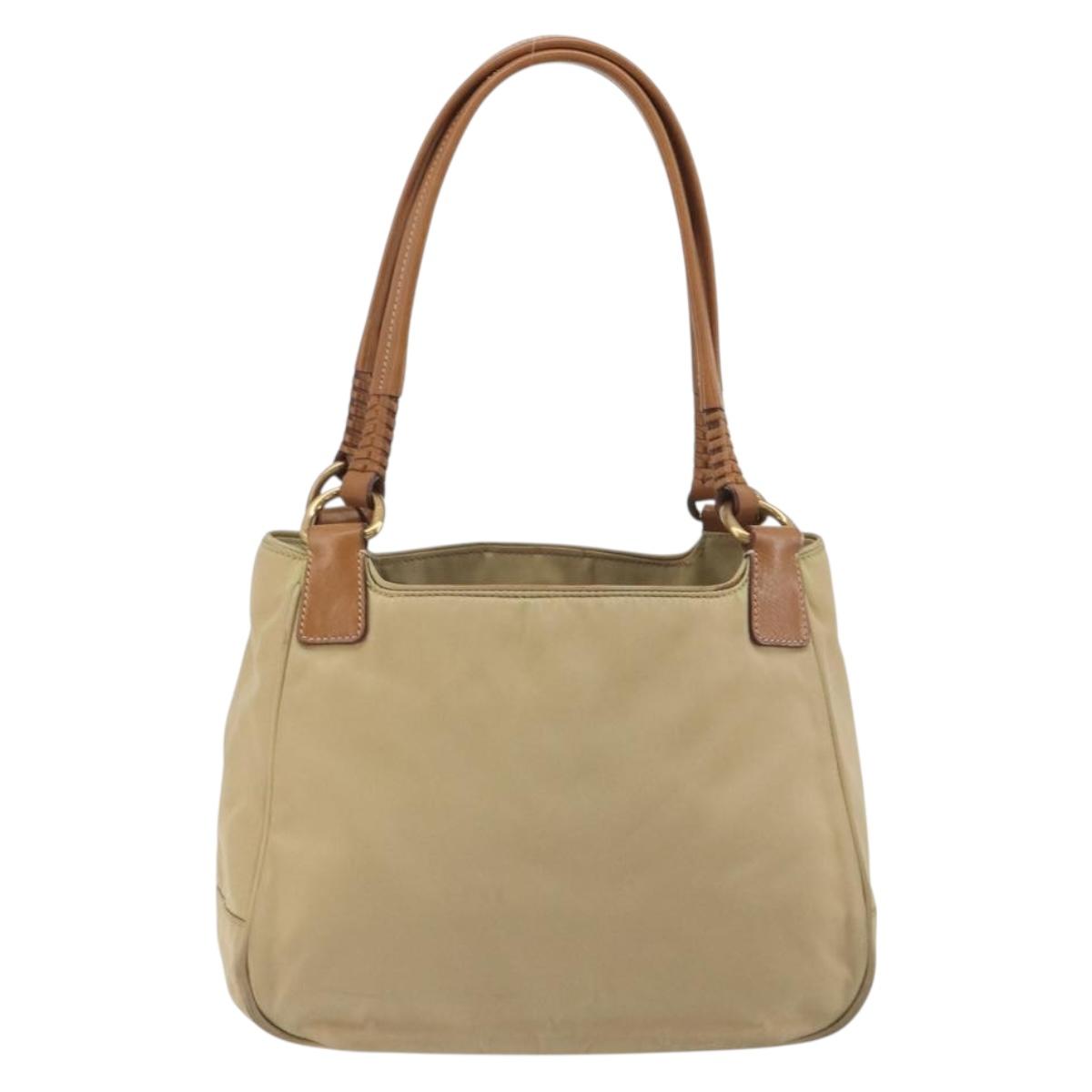 PRADA Tote Bag Nylon Beige Gold Auth 195771V