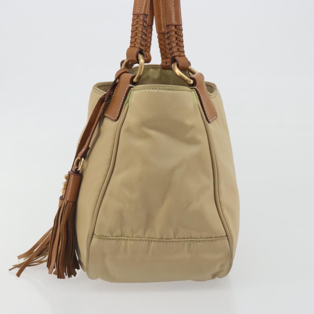 PRADA Tote Bag Nylon Beige Gold Auth 195771V