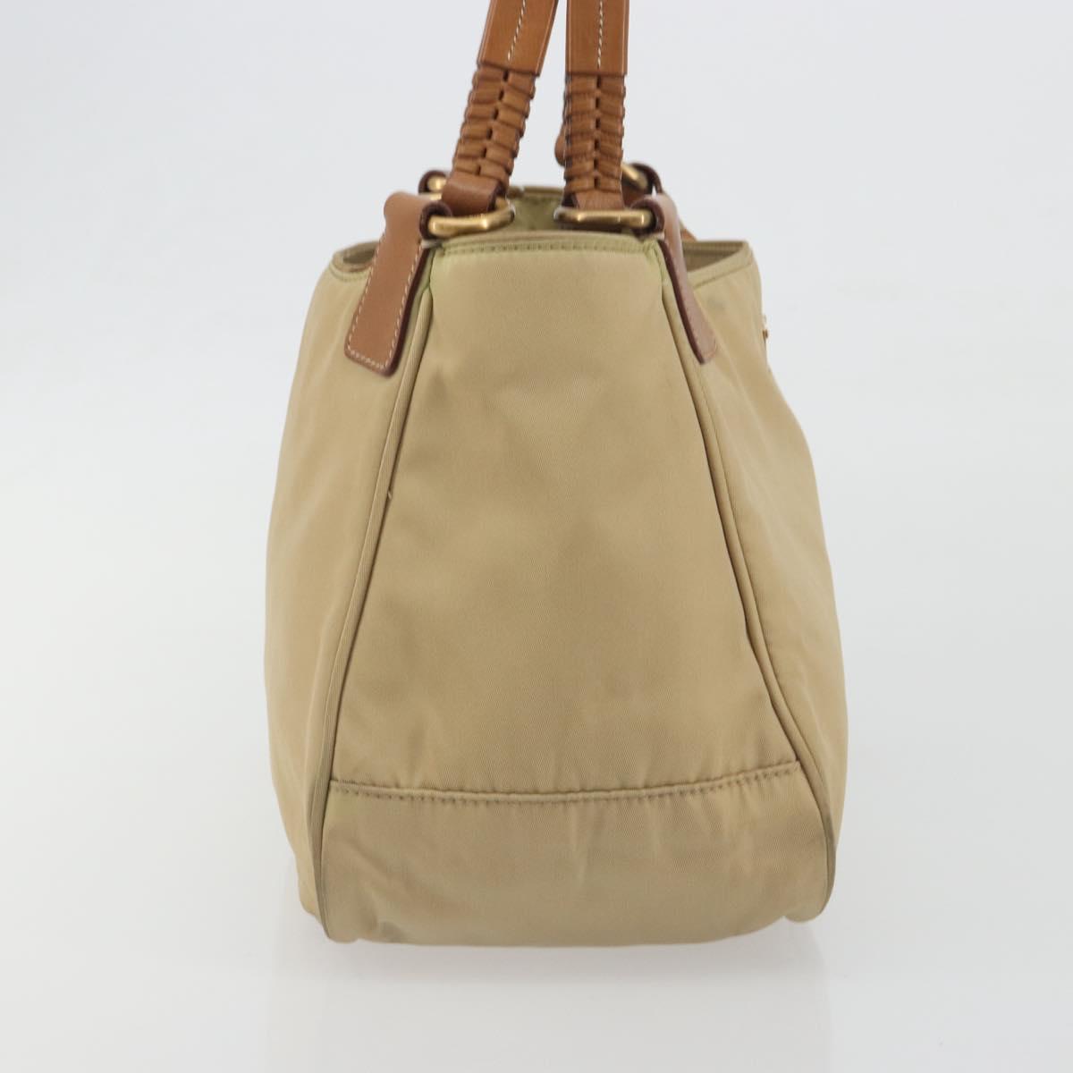 PRADA Tote Bag Nylon Beige Gold Auth 195771V