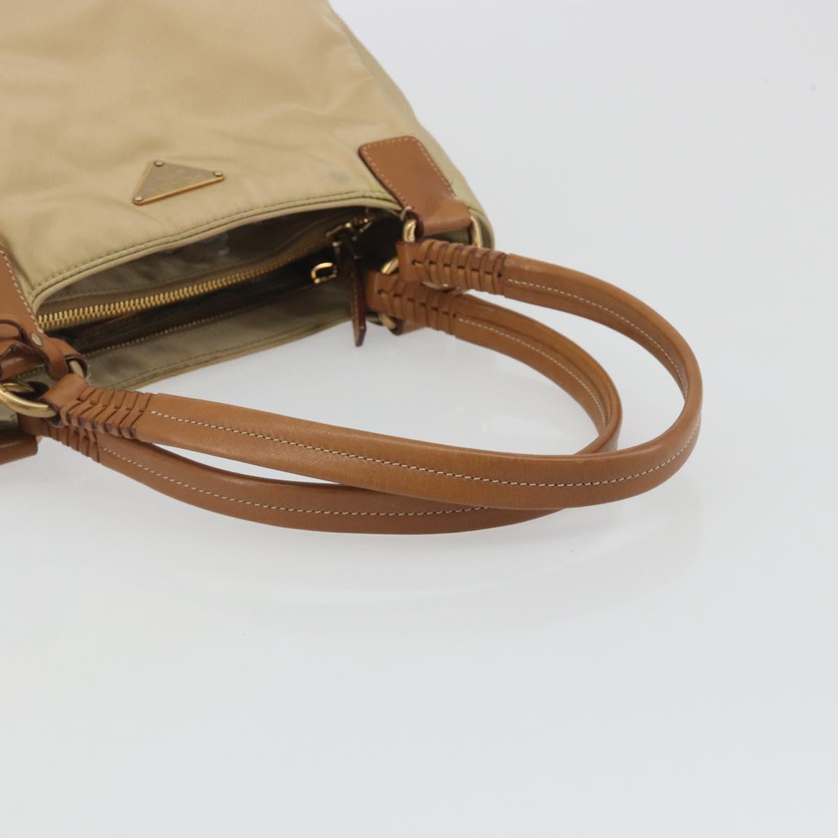 PRADA Tote Bag Nylon Beige Gold Auth 195771V
