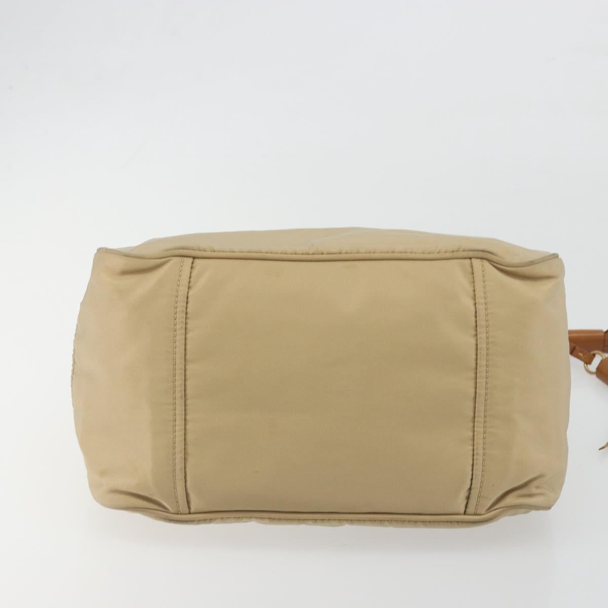 PRADA Tote Bag Nylon Beige Gold Auth 195771V