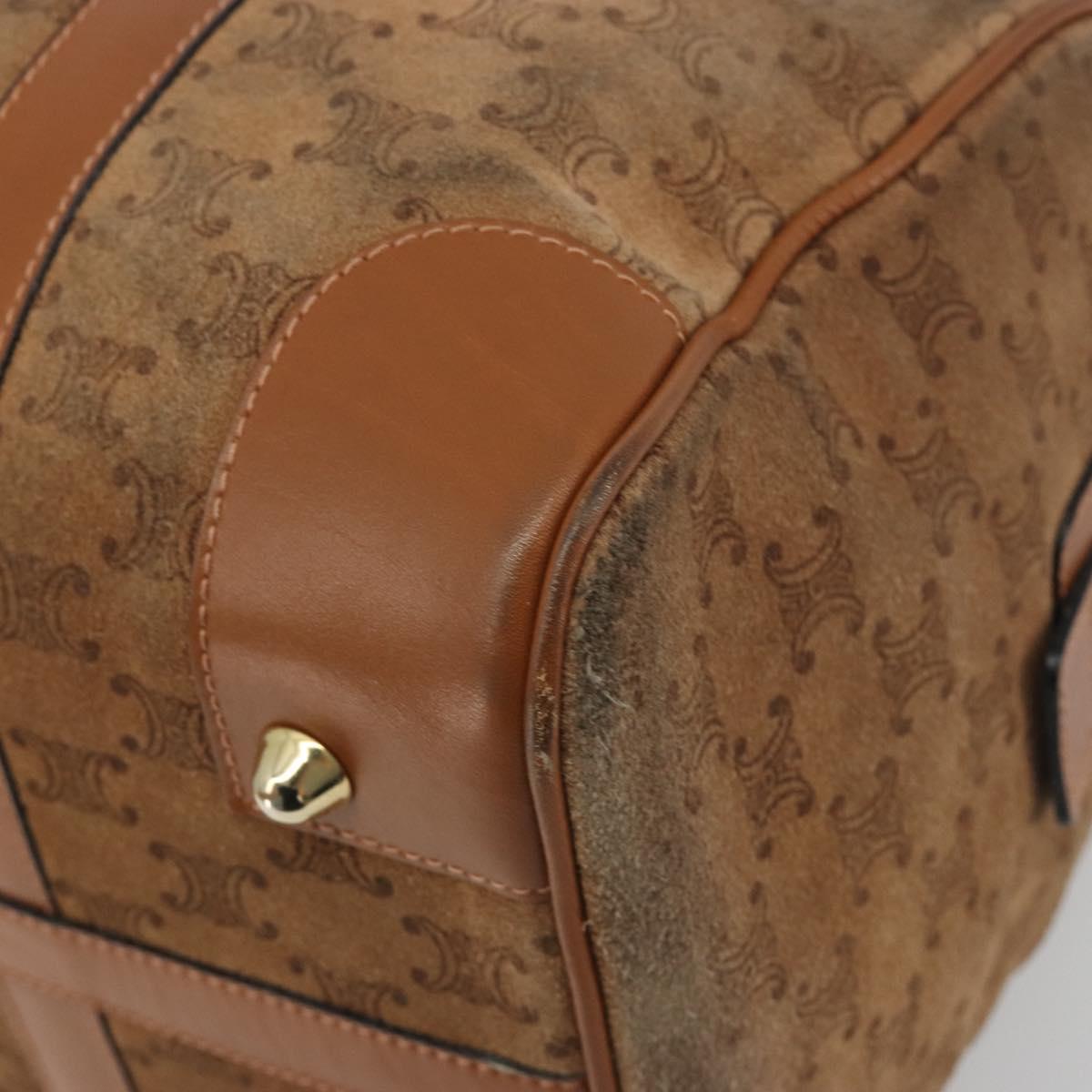 CELINE Macadam Boston Bag Suede Brown Gold Tone Auth 195774