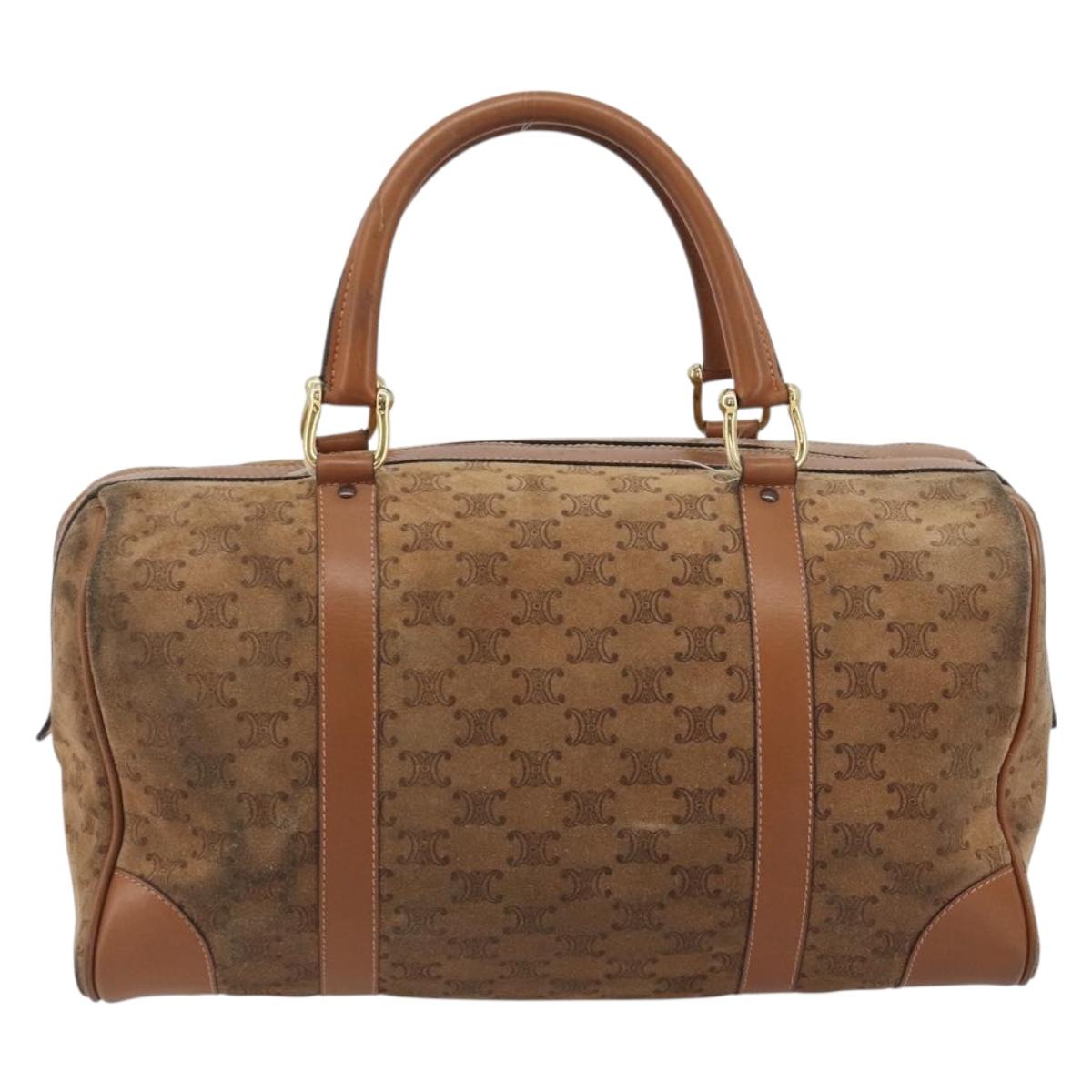 CELINE Macadam Boston Bag Suede Brown Gold Tone Auth 195774