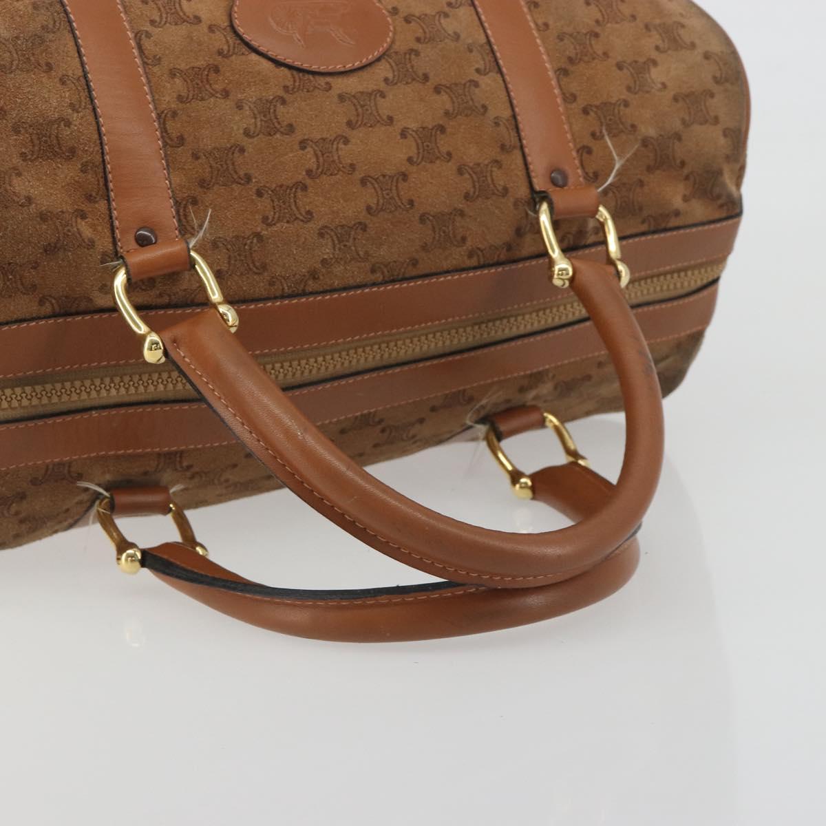 CELINE Macadam Boston Bag Suede Brown Gold Tone Auth 195774