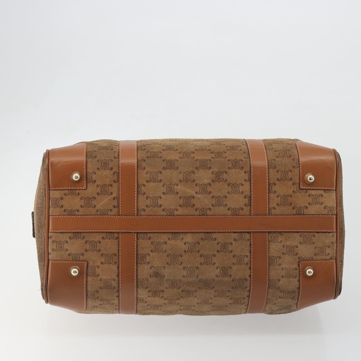 CELINE Macadam Boston Bag Suede Brown Gold Tone Auth 195774