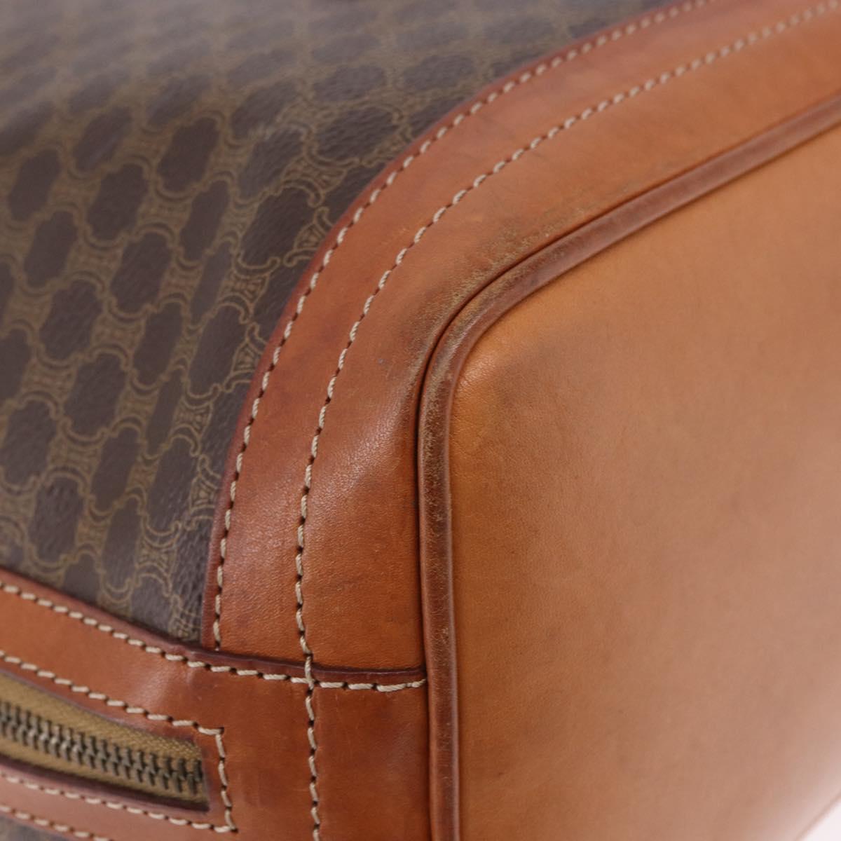 CELINE Macadam Shoulder Bag PVC Leather Brown Gold Tone Auth 195775