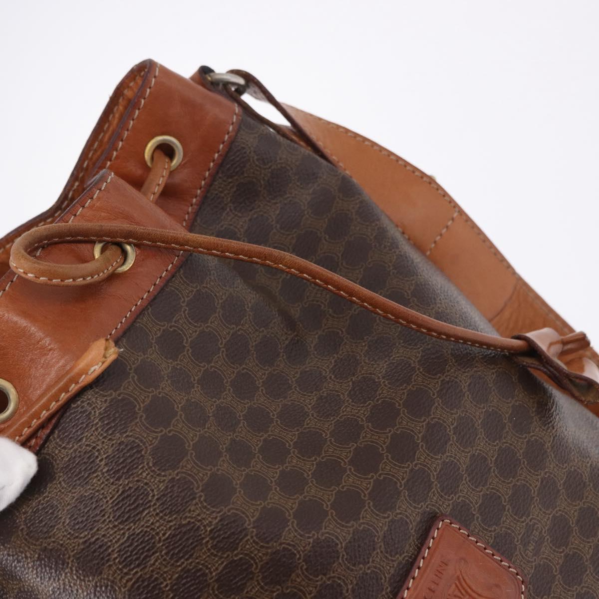 CELINE Macadam Shoulder Bag PVC Leather Brown Gold Tone Auth 195775