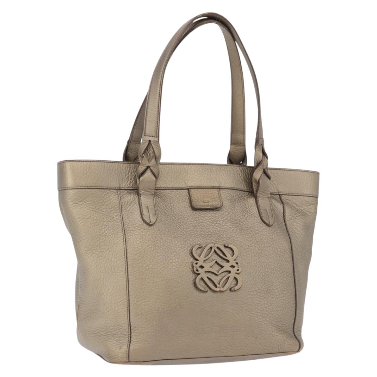 LOEWE Tote Bag Leather Gold Tone Auth 195777V