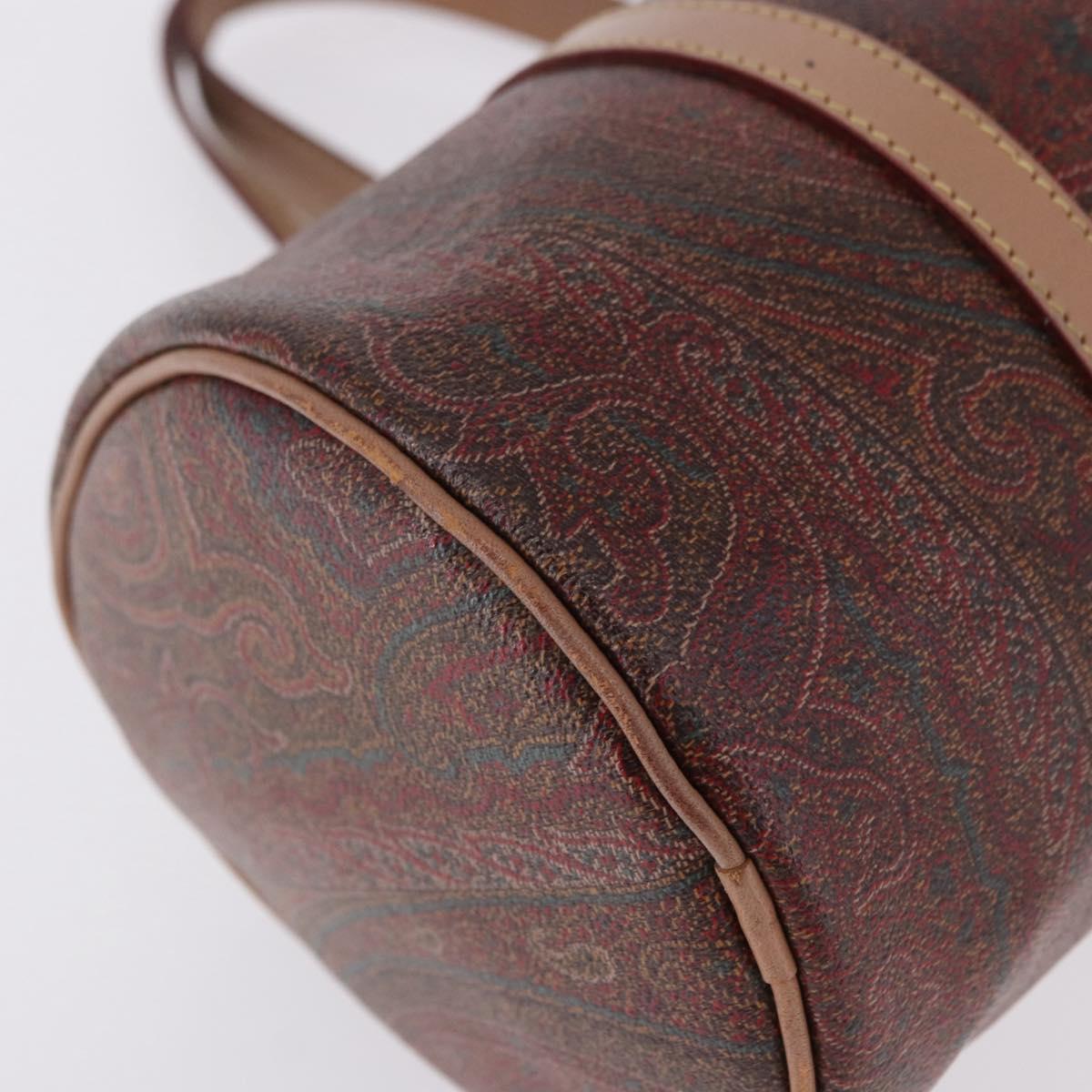 ETRO Paisley Hand Bag Leather Brown Gold Tone Auth 195784