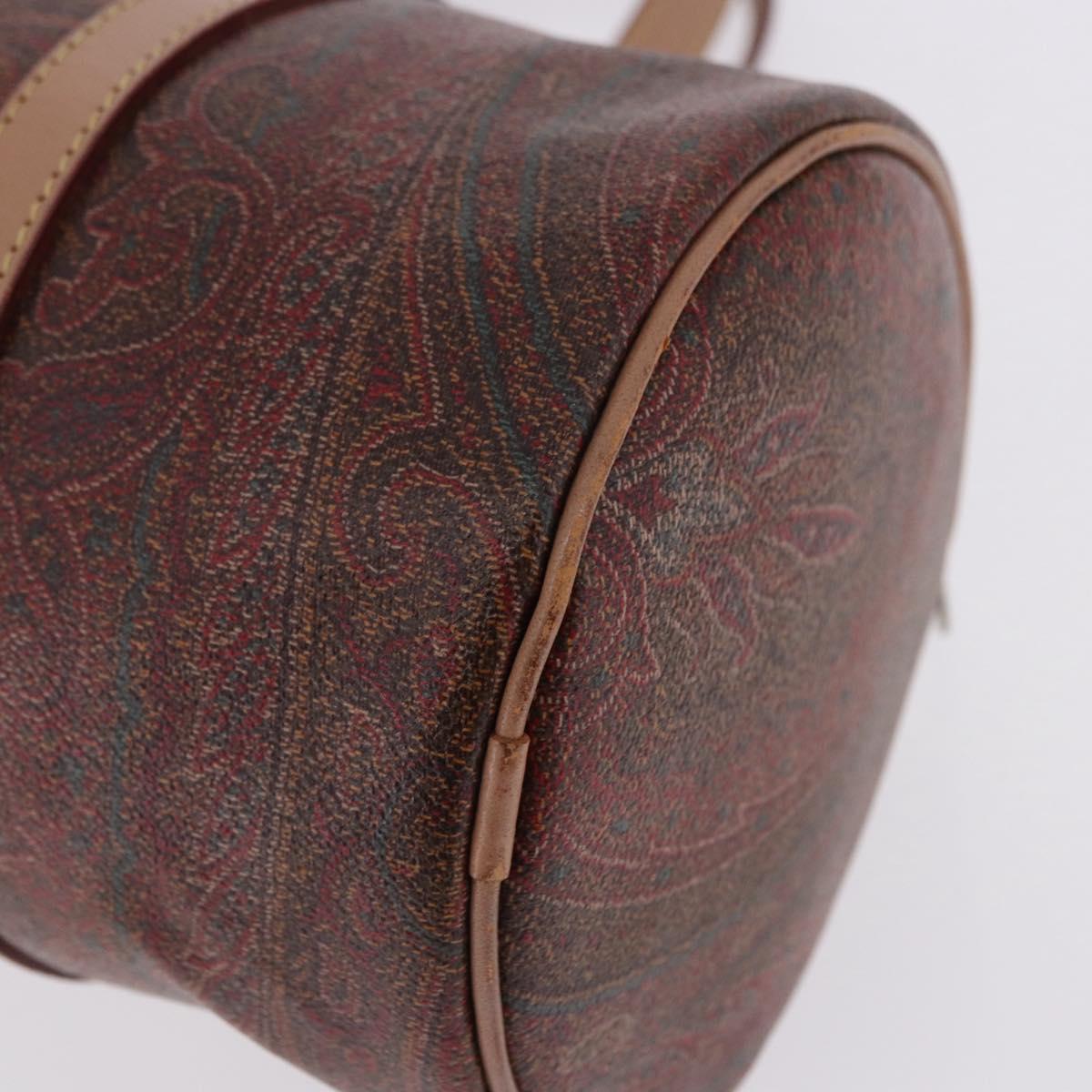 ETRO Paisley Hand Bag Leather Brown Gold Tone Auth 195784