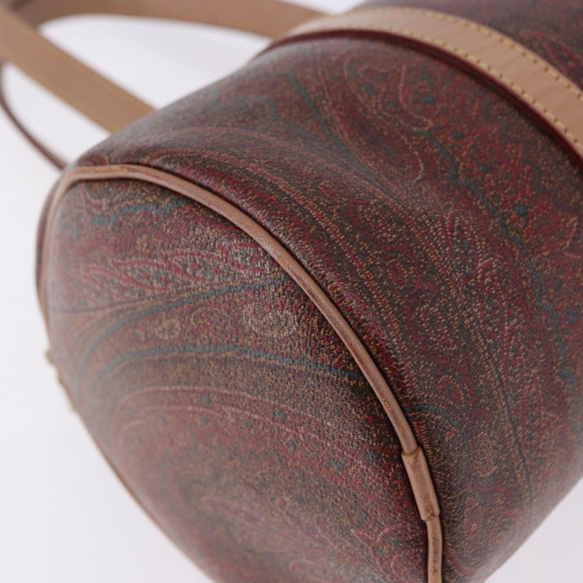 ETRO Paisley Hand Bag Leather Brown Gold Tone Auth 195784