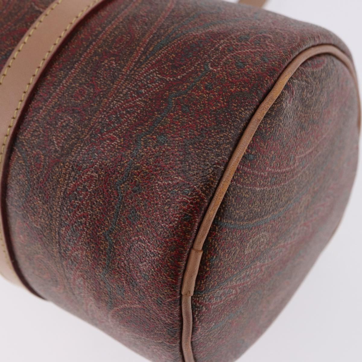 ETRO Paisley Hand Bag Leather Brown Gold Tone Auth 195784
