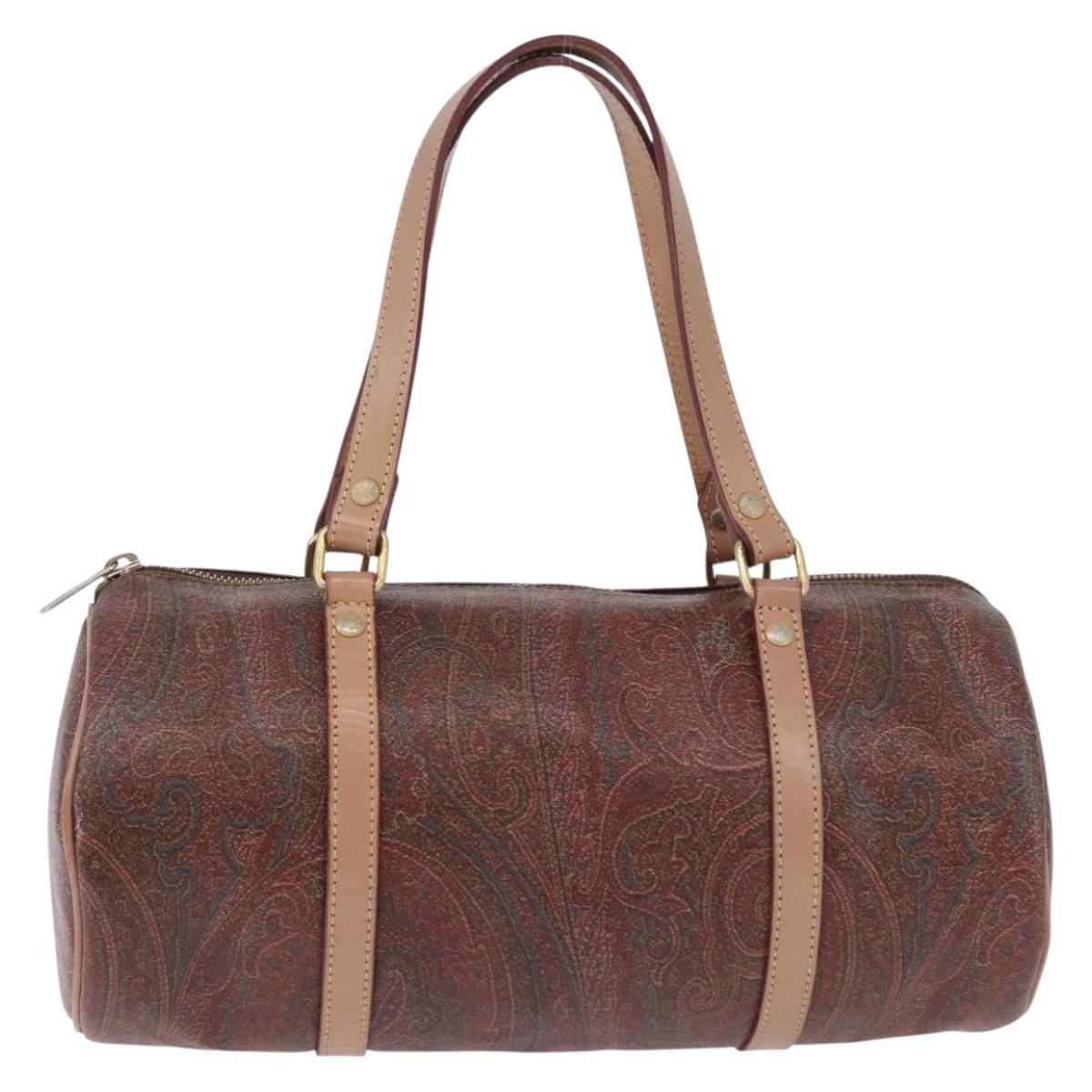 ETRO Paisley Hand Bag Leather Brown Gold Tone Auth 195784