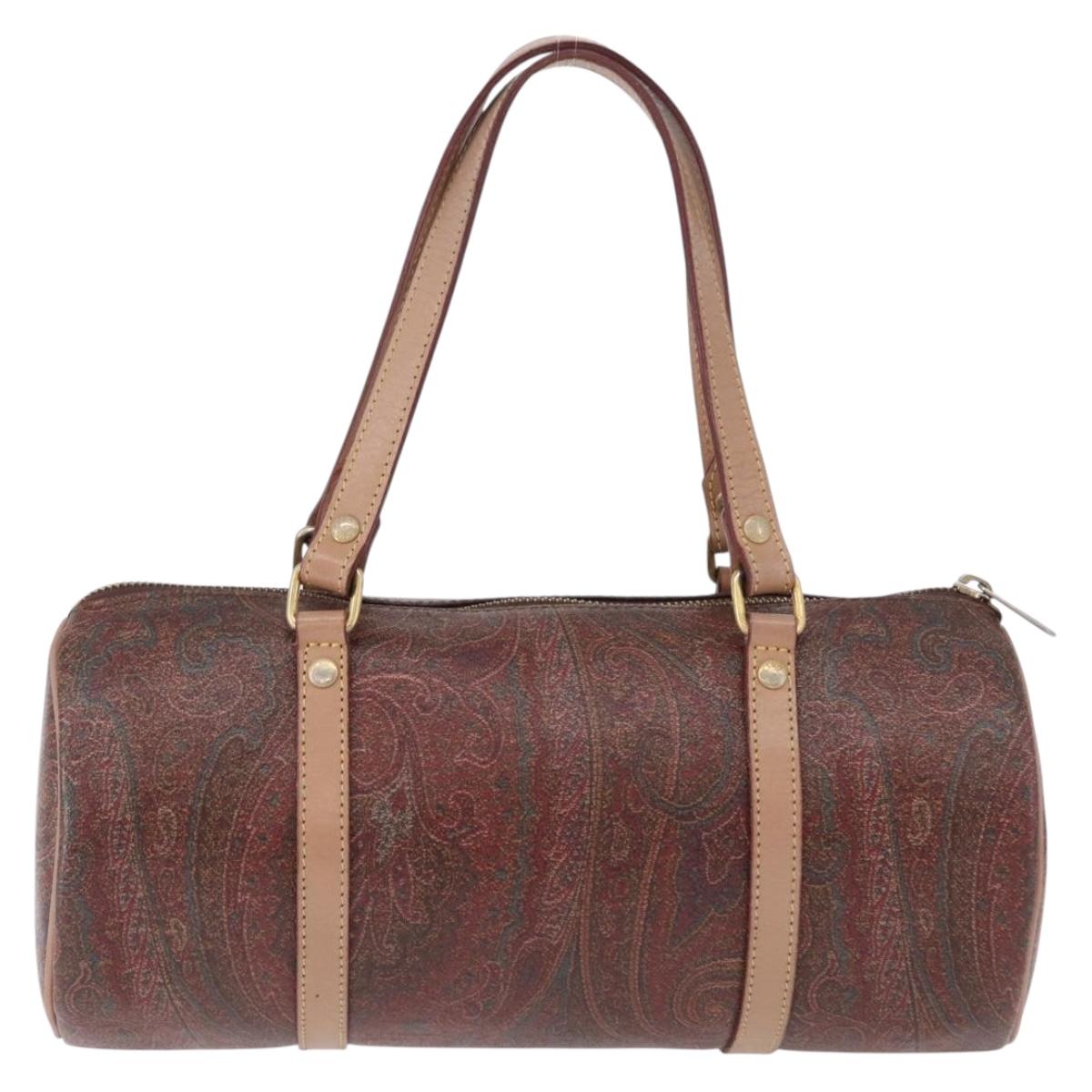 ETRO Paisley Hand Bag Leather Brown Gold Tone Auth 195784