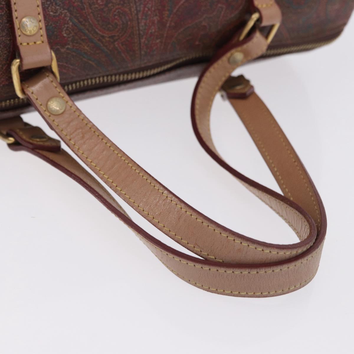 ETRO Paisley Hand Bag Leather Brown Gold Tone Auth 195784