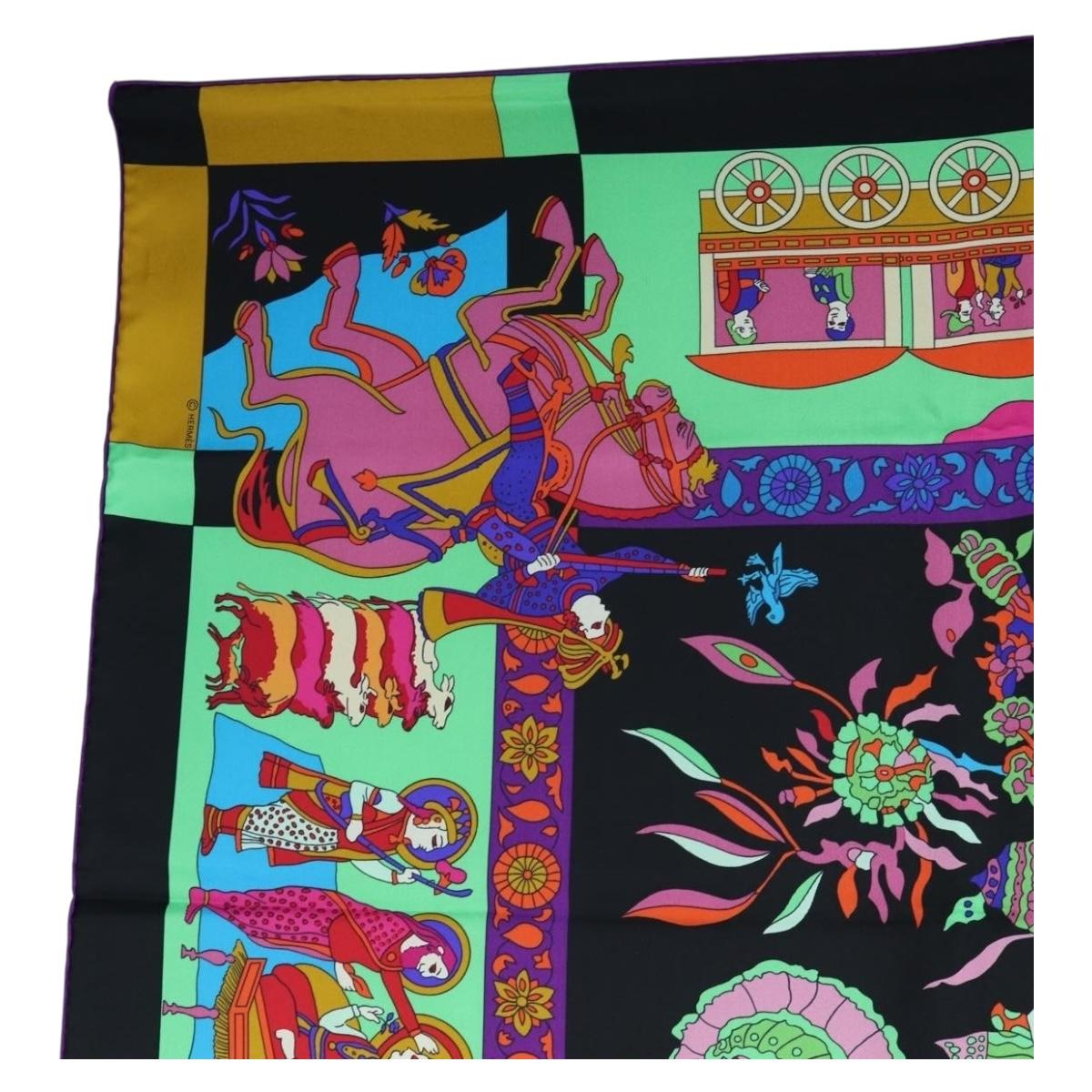 HERMES Scarf ""fantaisies indiennes"" Silk Multicolor Auth 195787M