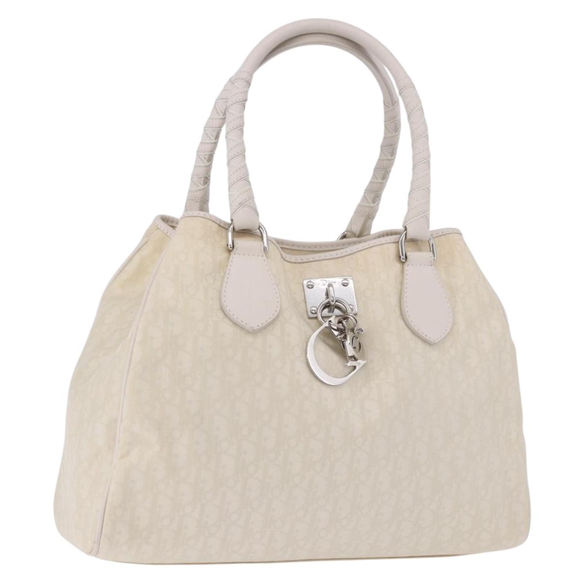 Christian Dior Trotter Canvas Hand Bag Ivory Silver Auth 195788V