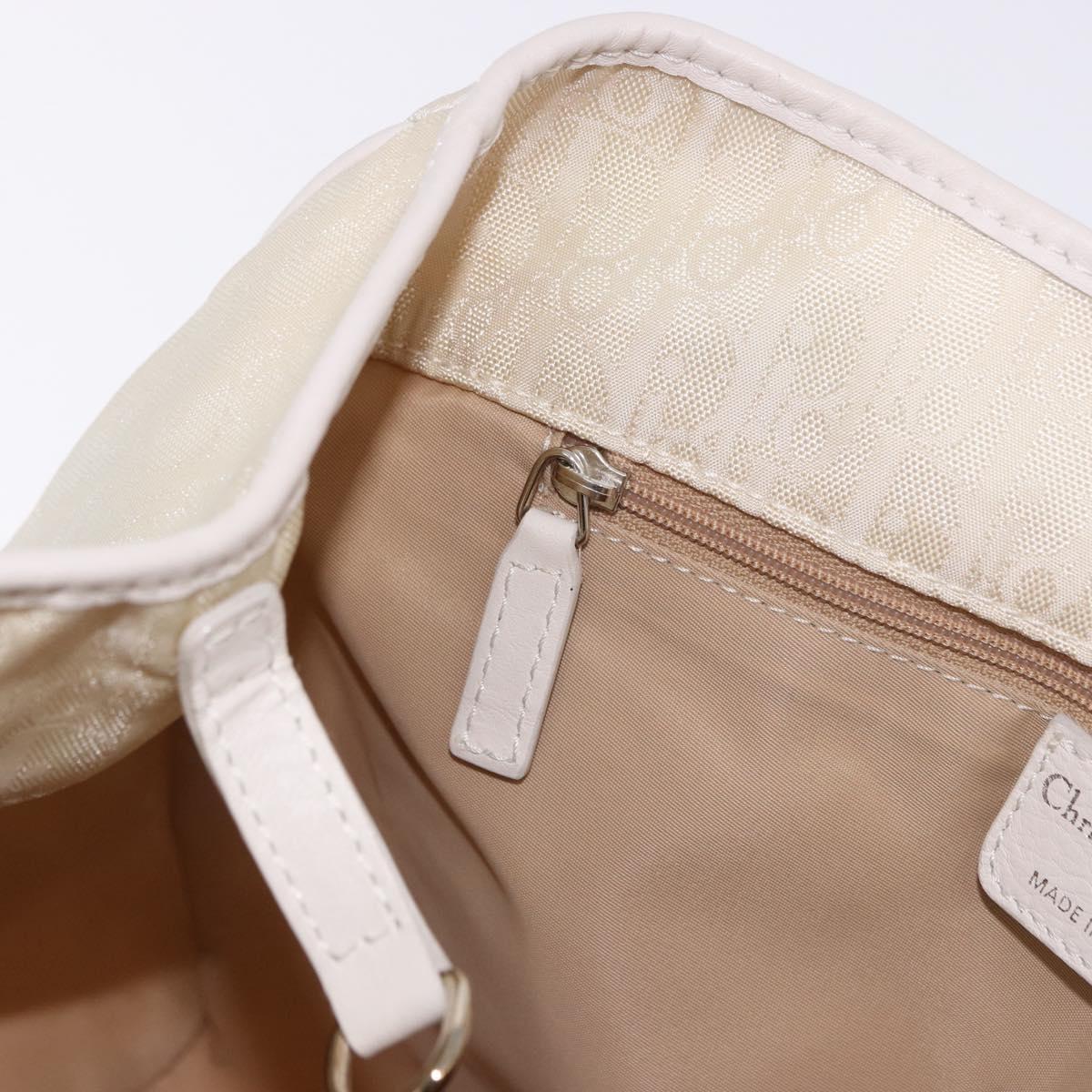 Christian Dior Trotter Canvas Hand Bag Ivory Silver Auth 195788V