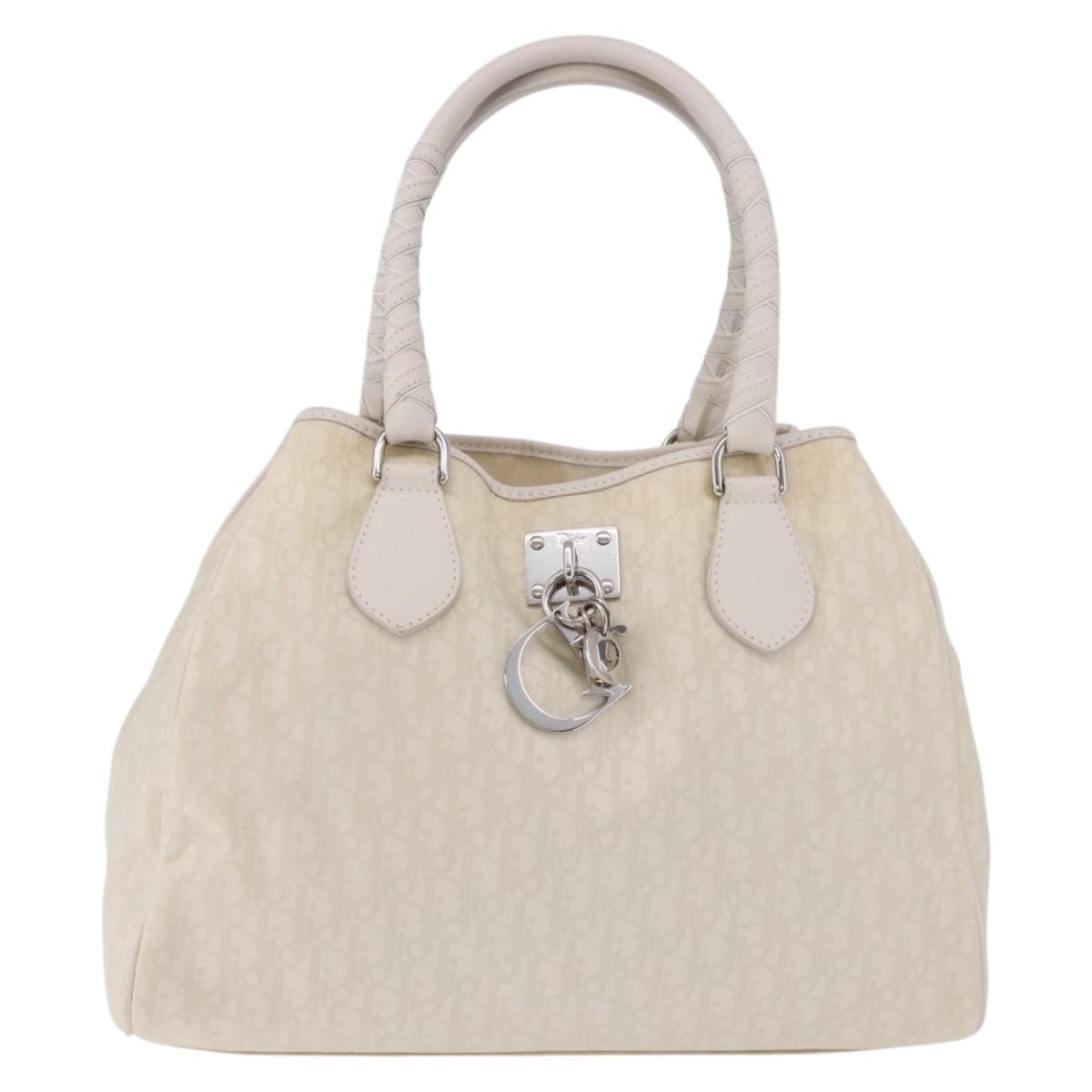 Christian Dior Trotter Canvas Hand Bag Ivory Silver Auth 195788V