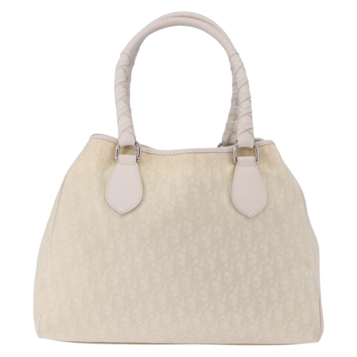 Christian Dior Trotter Canvas Hand Bag Ivory Silver Auth 195788V