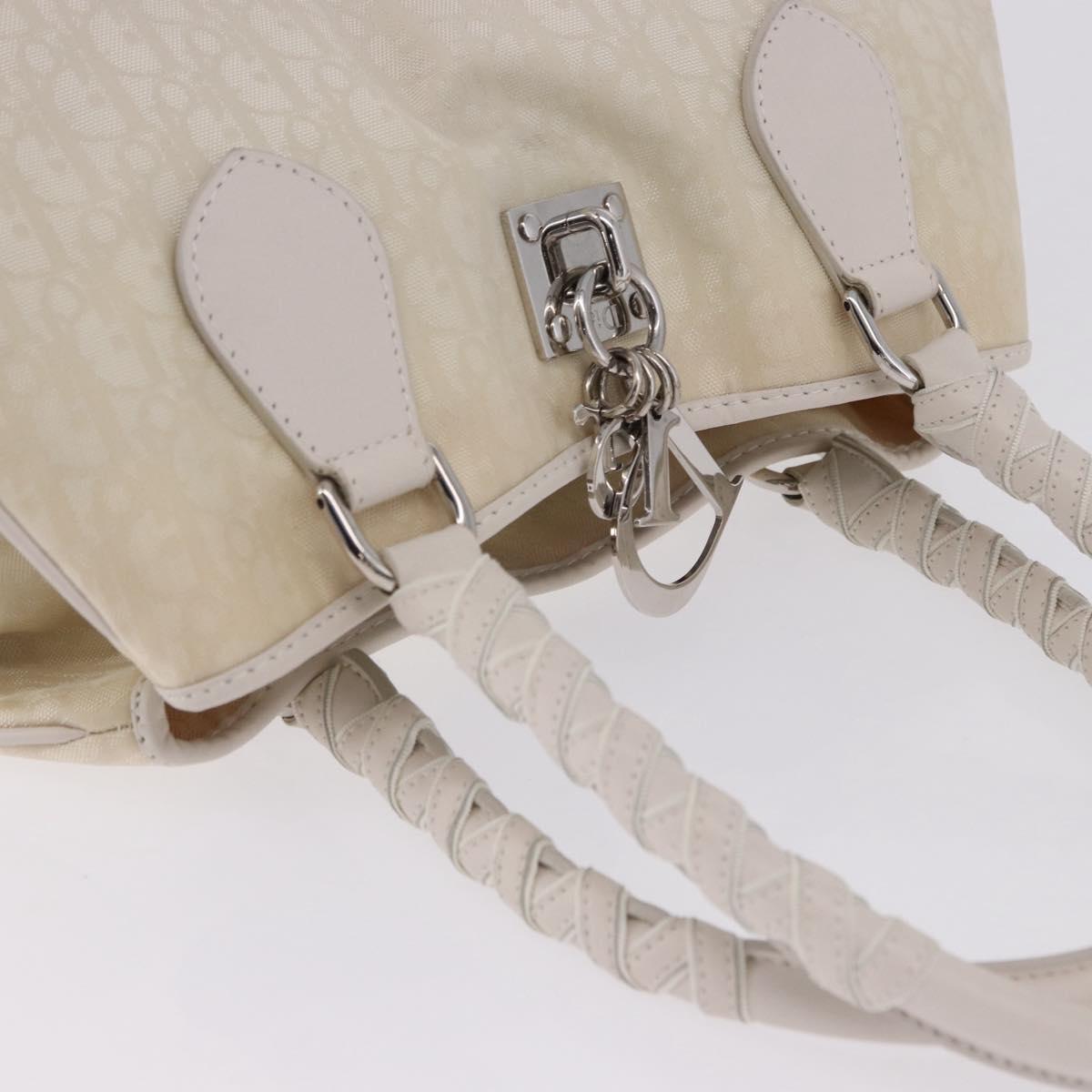 Christian Dior Trotter Canvas Hand Bag Ivory Silver Auth 195788V