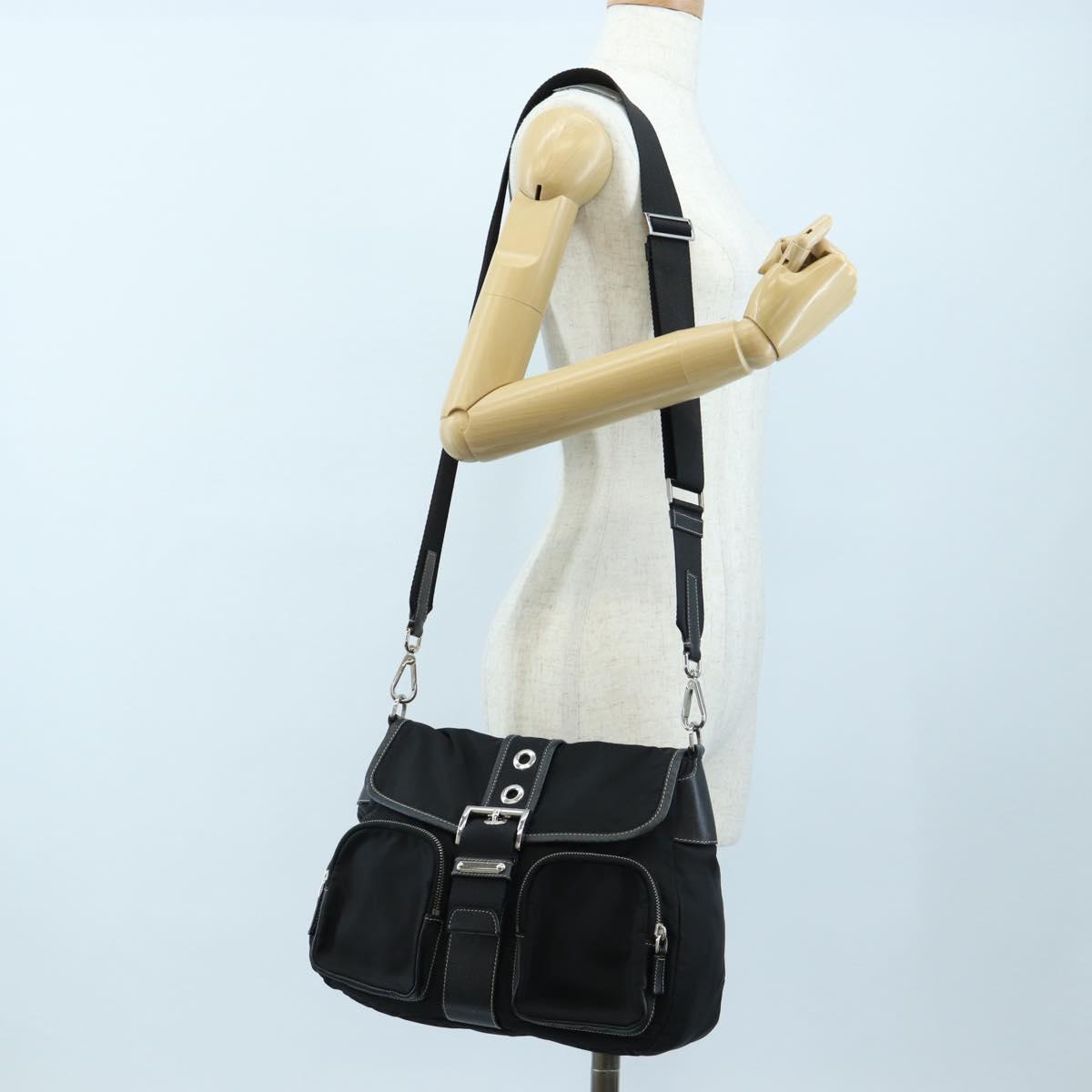 PRADA Nylon Shoulder Bag Black Silver Auth 195790V