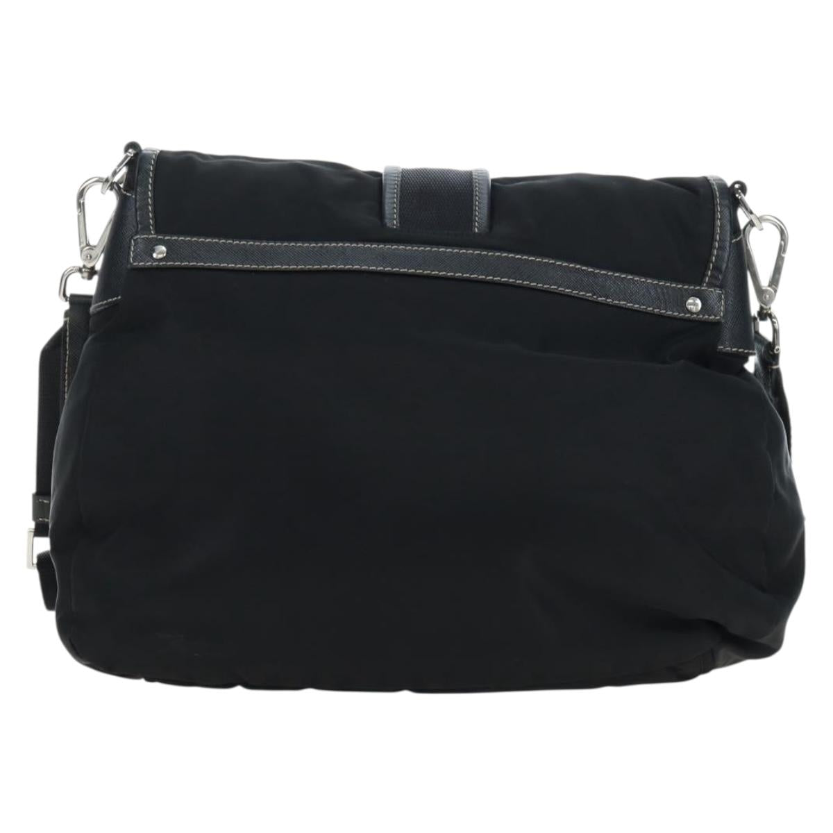 PRADA Nylon Shoulder Bag Black Silver Auth 195790V