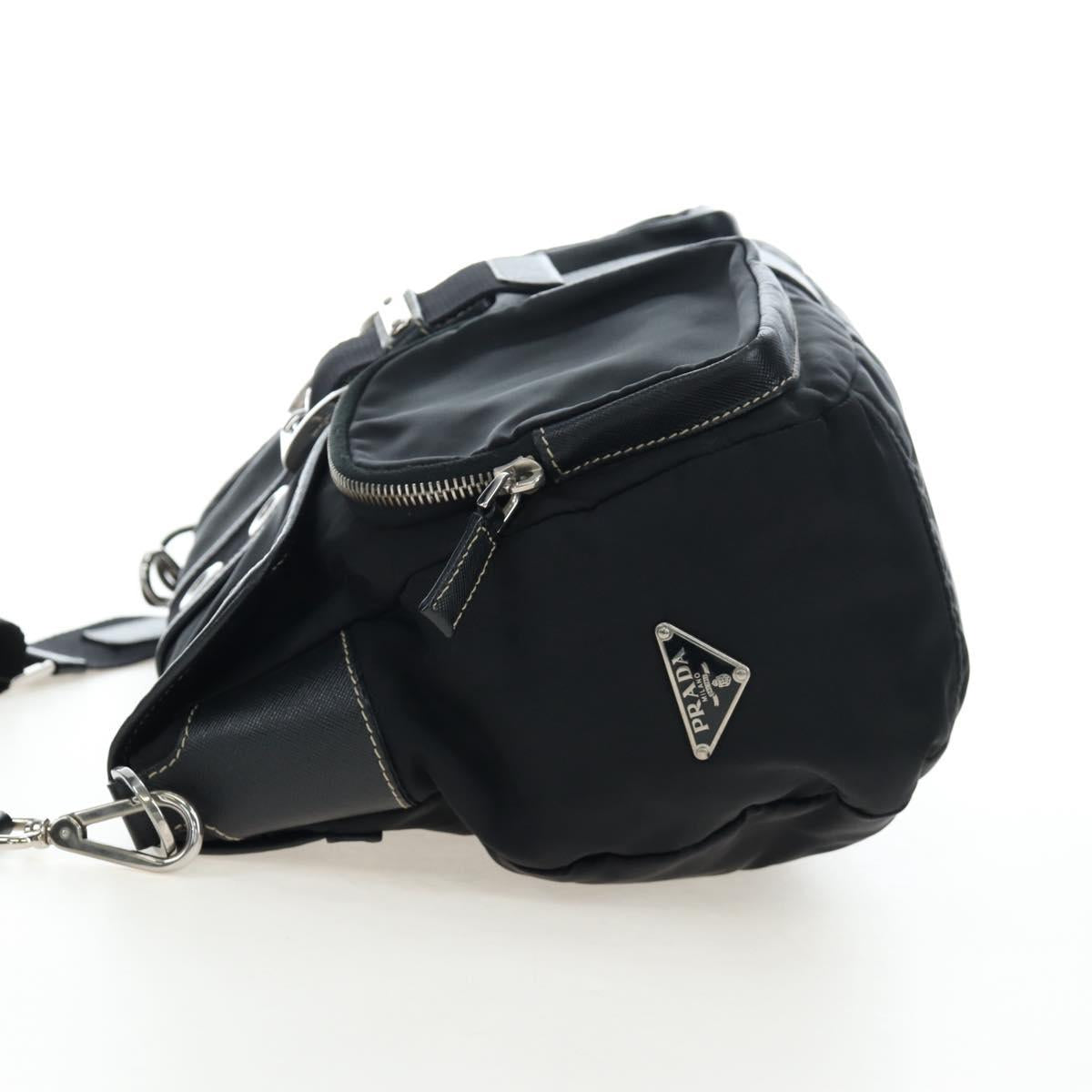 PRADA Nylon Shoulder Bag Black Silver Auth 195790V