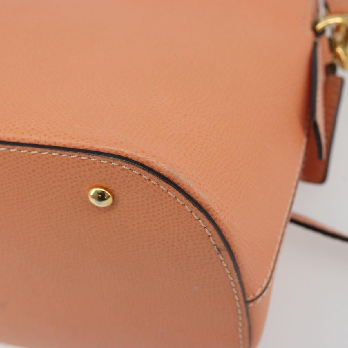 CELINE Hand Bag Leather 2way Orange Gold Tone Auth 195791A