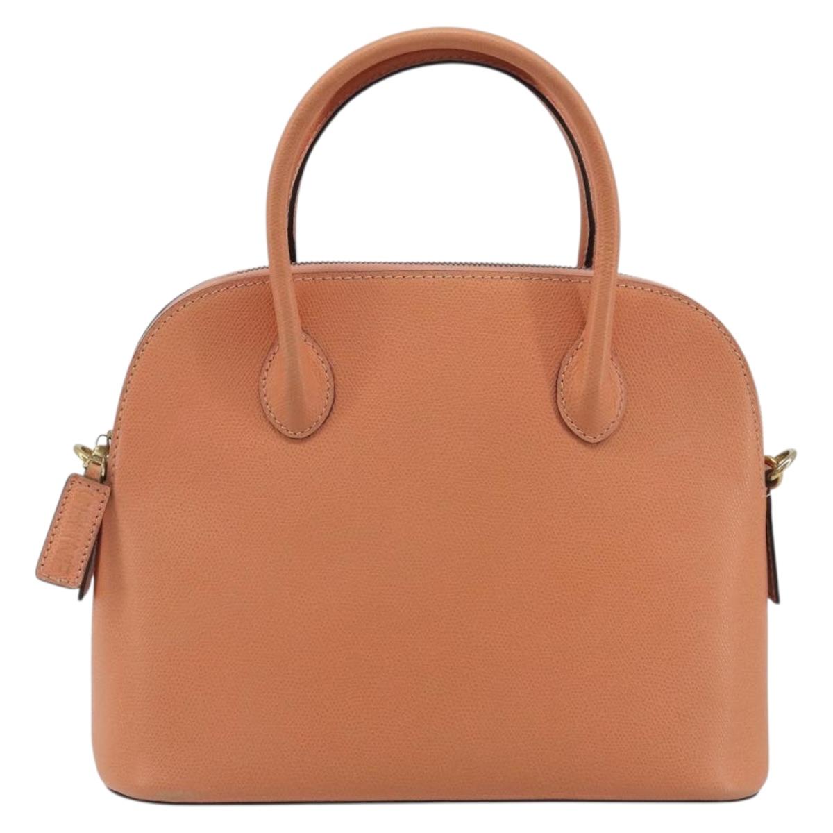 CELINE Hand Bag Leather 2way Orange Gold Tone Auth 195791A