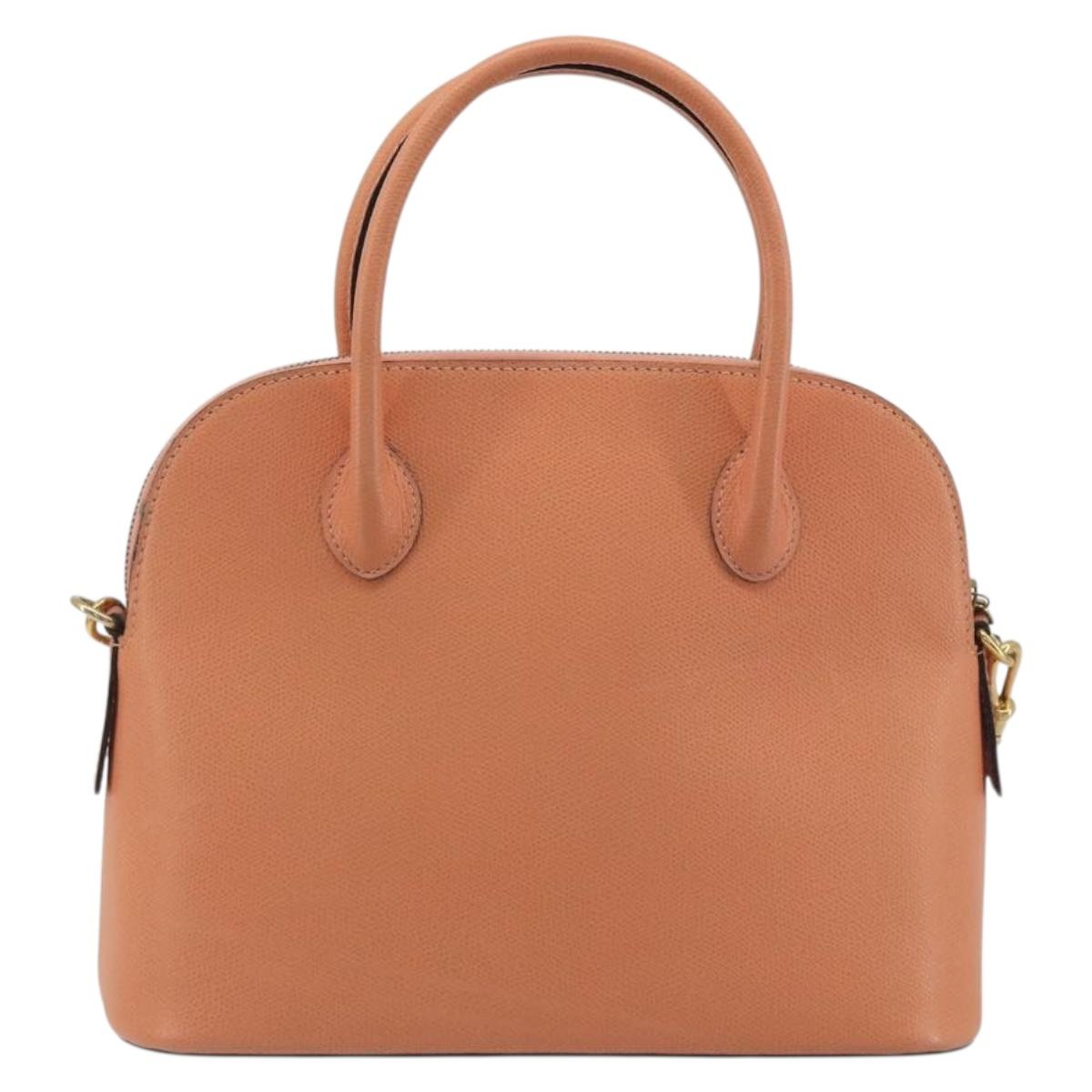 CELINE Hand Bag Leather 2way Orange Gold Tone Auth 195791A