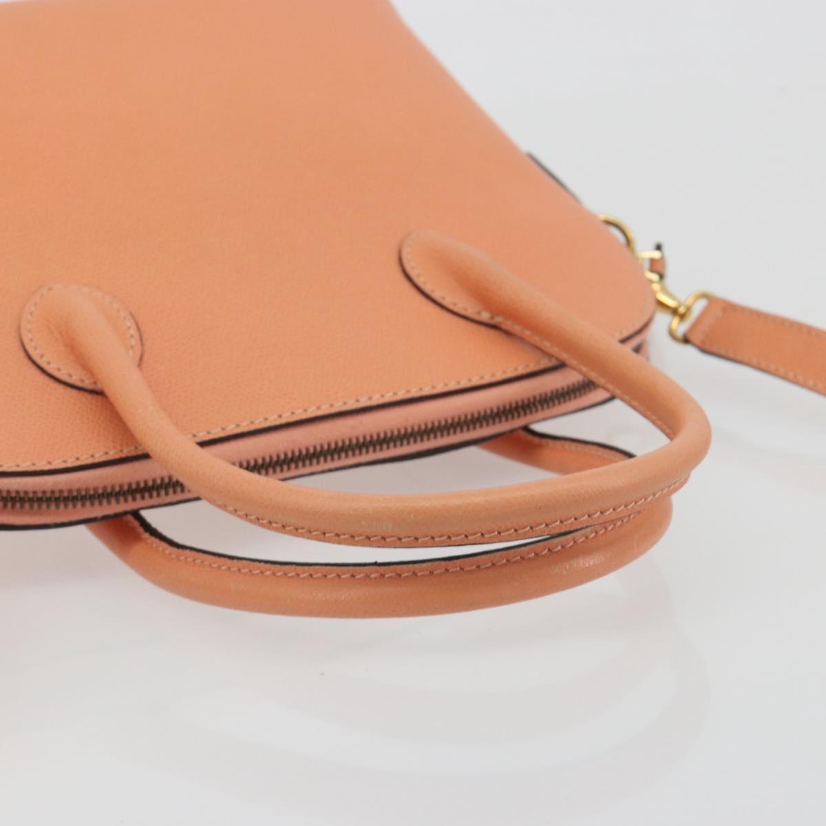 CELINE Hand Bag Leather 2way Orange Gold Tone Auth 195791A