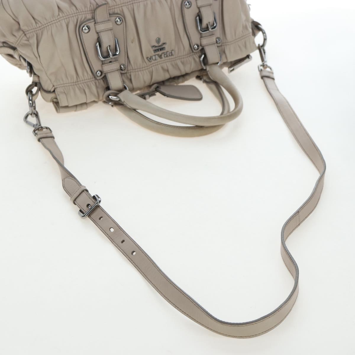 PRADA Gathered Hand Bag Leather 2way Gray Silver Auth 195793V