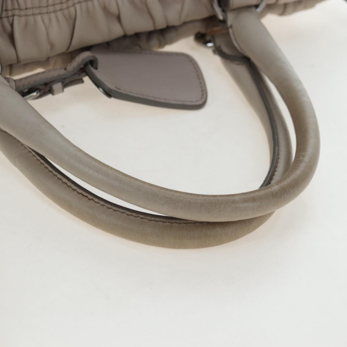 PRADA Gathered Hand Bag Leather 2way Gray Silver Auth 195793V