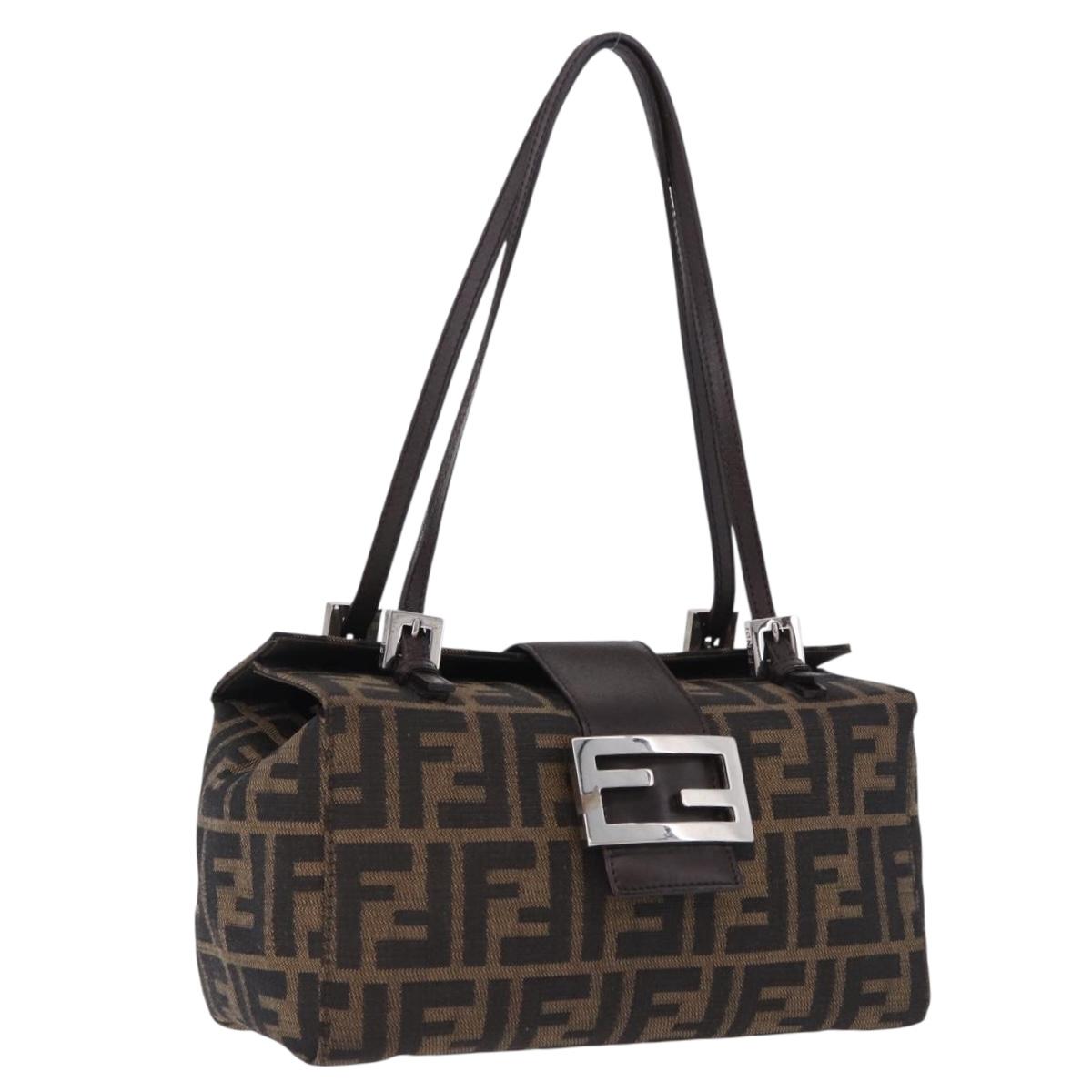 FENDI Zucca Canvas Mamma Baguette Hand Bag Brown Silver Auth 195795V