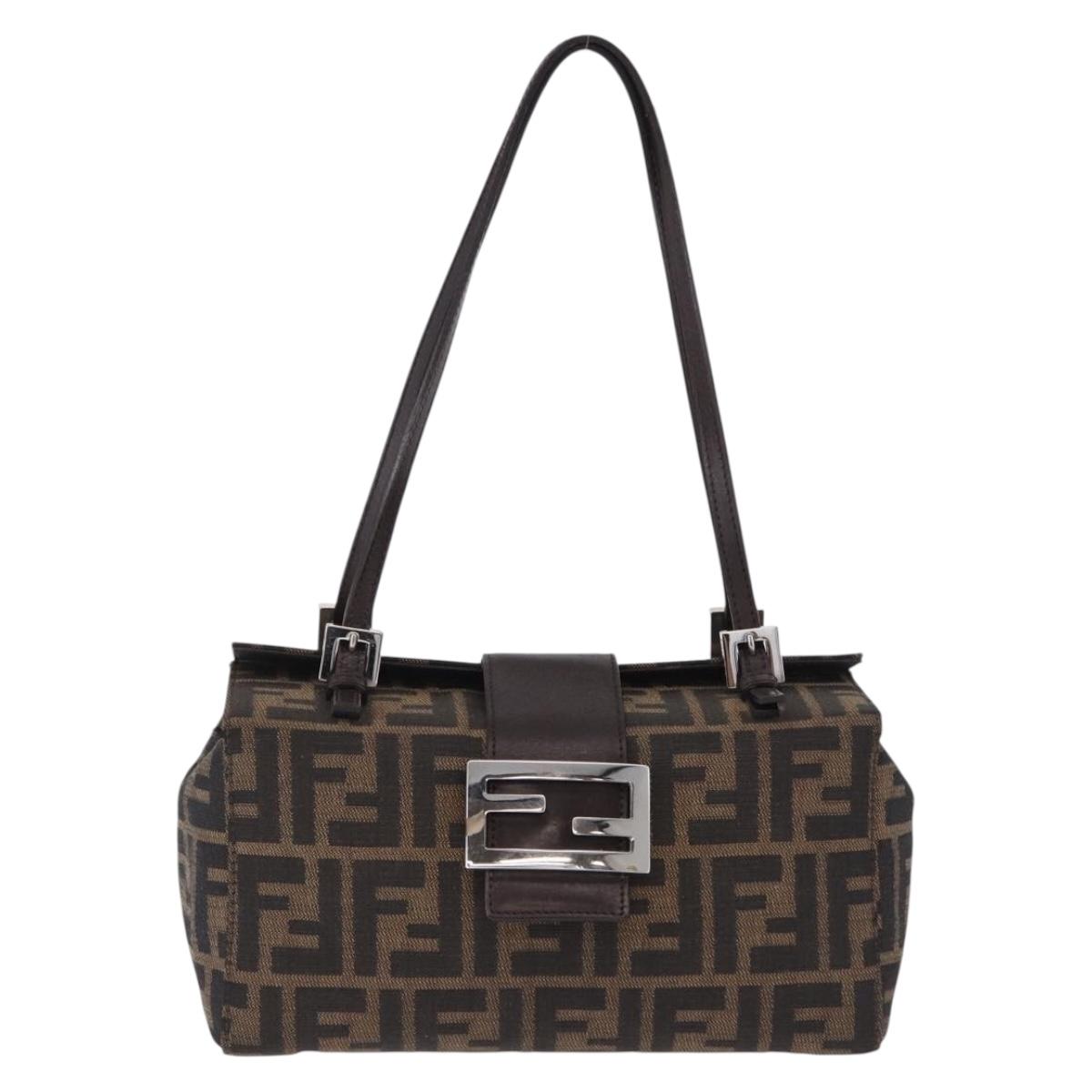 FENDI Zucca Canvas Mamma Baguette Hand Bag Brown Silver Auth 195795V