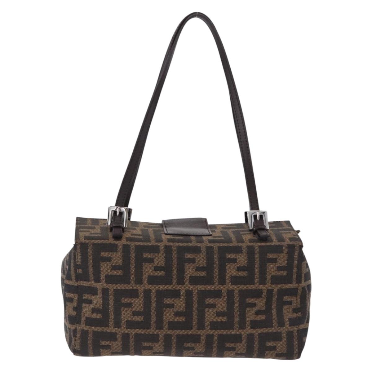 FENDI Zucca Canvas Mamma Baguette Hand Bag Brown Silver Auth 195795V