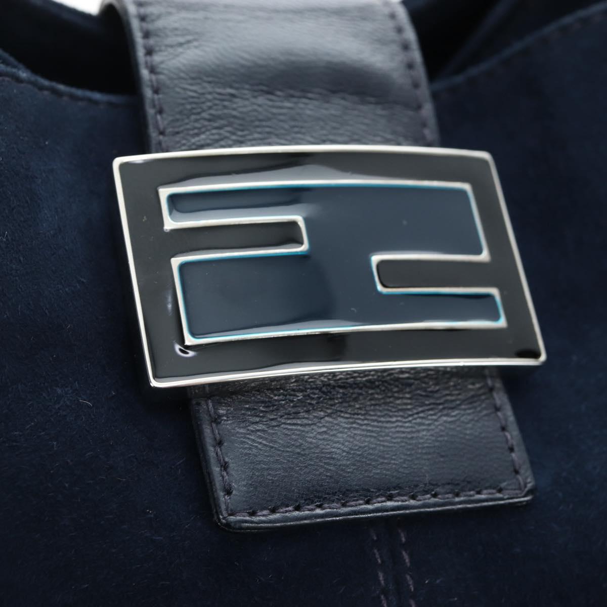 FENDI Mamma Baguette Shoulder Bag Suede Navy Silver Auth 195796V