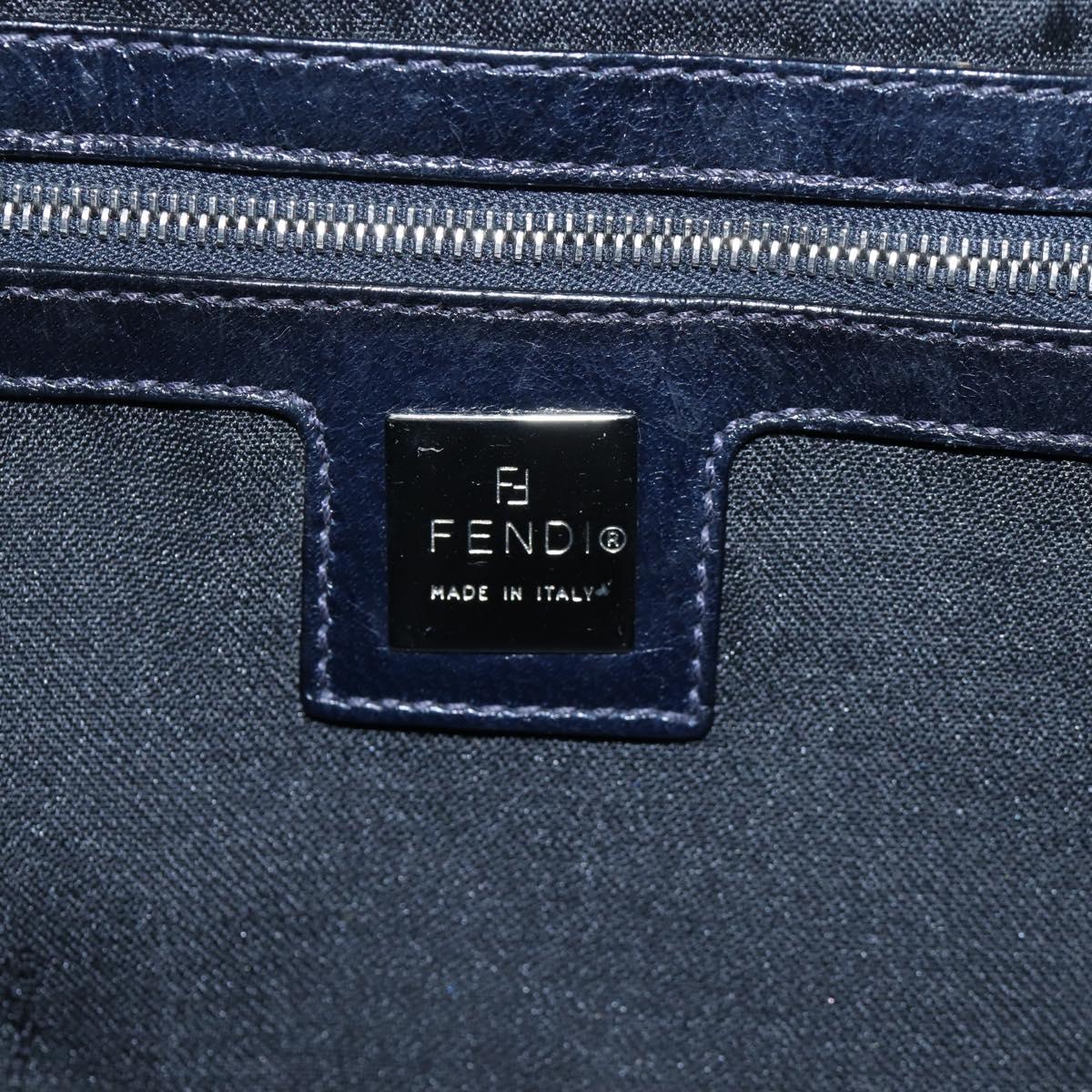 FENDI Mamma Baguette Shoulder Bag Suede Navy Silver Auth 195796V