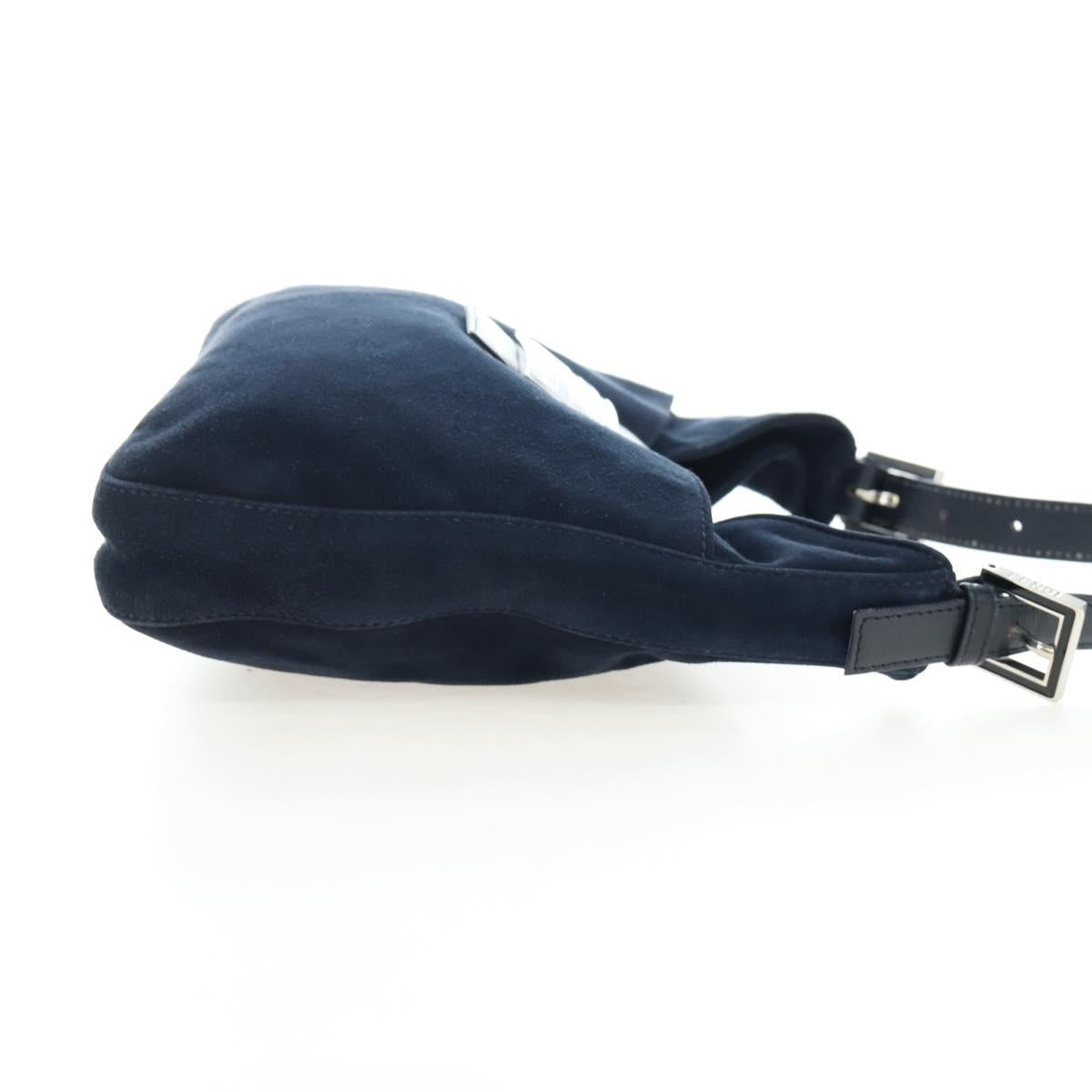 FENDI Mamma Baguette Shoulder Bag Suede Navy Silver Auth 195796V