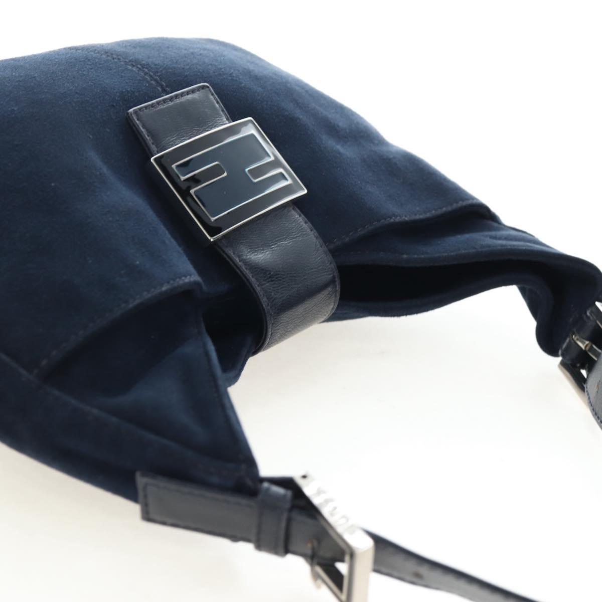 FENDI Mamma Baguette Shoulder Bag Suede Navy Silver Auth 195796V