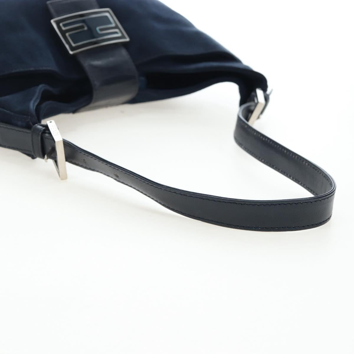 FENDI Mamma Baguette Shoulder Bag Suede Navy Silver Auth 195796V
