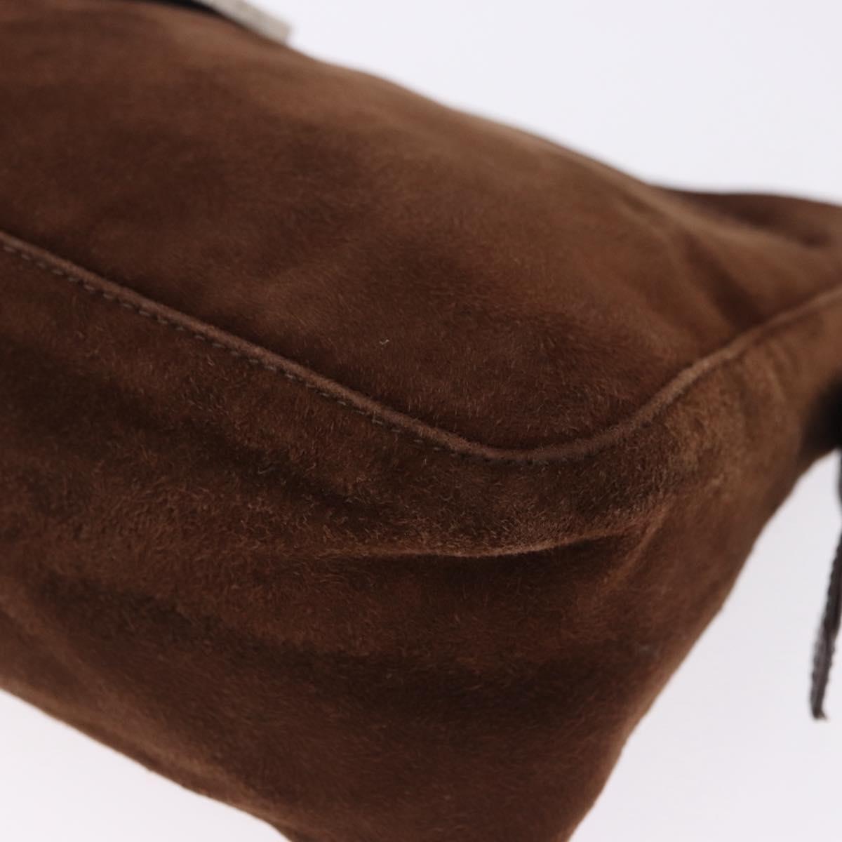 FENDI Mamma Baguette Shoulder Bag Suede Brown Silver Auth 195797V