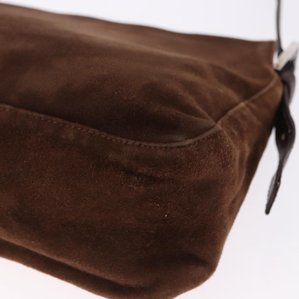 FENDI Mamma Baguette Shoulder Bag Suede Brown Silver Auth 195797V