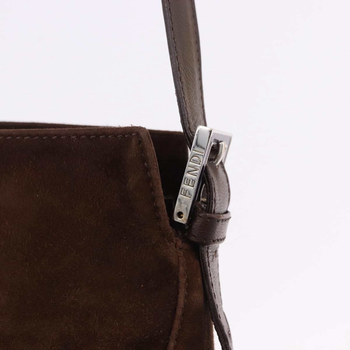 FENDI Mamma Baguette Shoulder Bag Suede Brown Silver Auth 195797V